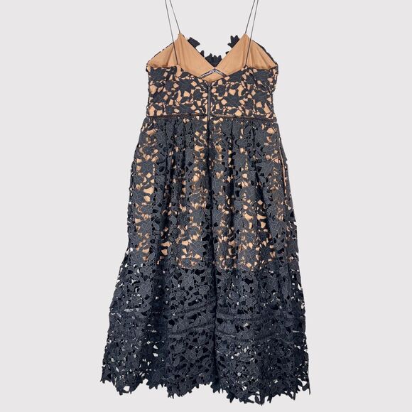 Self Portrait Dress Black Azaelea Midi V Neck Floral Overlay Evening Size 10 - Picture 3 of 15